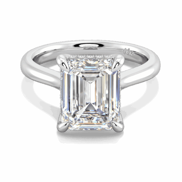 Primrose Emerald 10X8 Front White Gold Moissanite Petal Basket Underrail Accented Bridge Engagement Ring