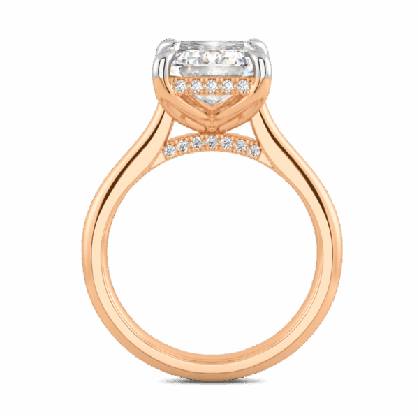 Primrose Emerald 10X8 Side Rose Gold Diamond Petal Basket Underrail Accented Bridge Engagement Ring