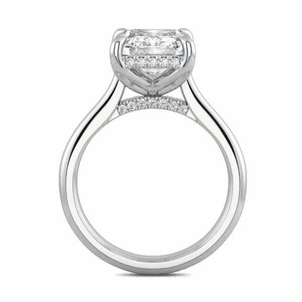 Primrose Emerald 10X8 Side White Gold Diamond Petal Basket Underrail Accented Bridge Engagement Ring
