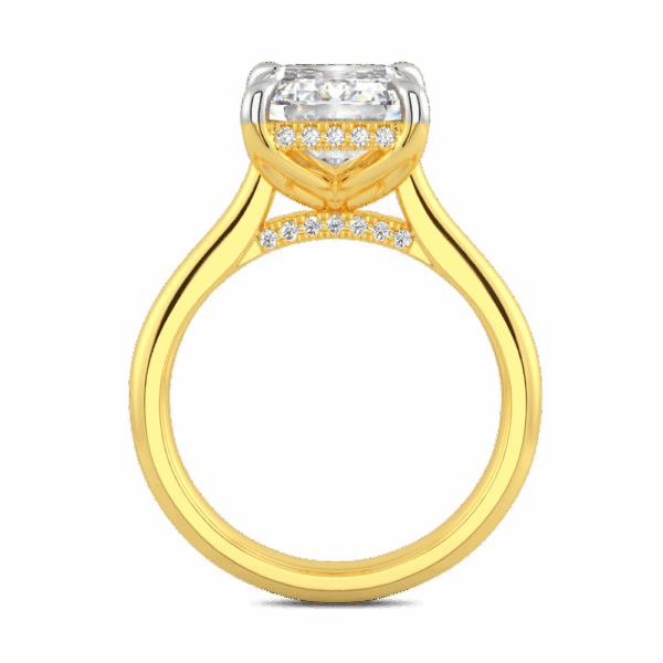 Primrose Emerald 10X8 Side Yellow Gold Diamond Petal Basket Underrail Accented Bridge Engagement Ring