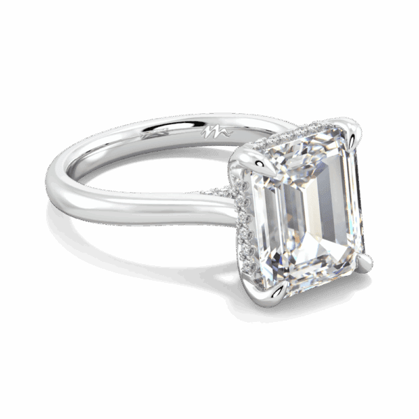 Primrose Emerald 11X9 Angled White Gold Moissanite Petal Basket Underrail Accented Bridge Engagement Ring