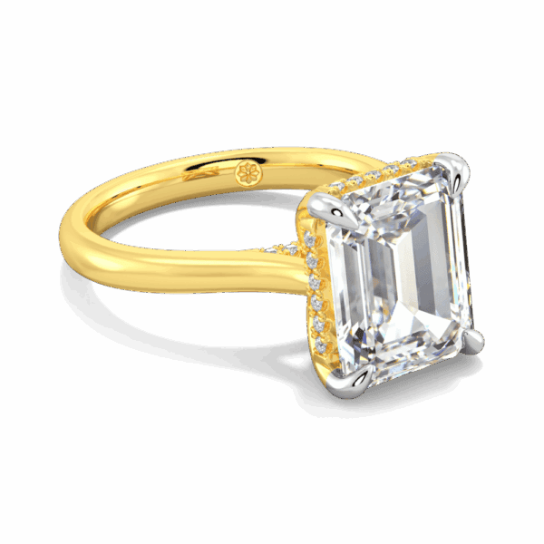 Primrose Emerald 11X9 Angled Yellow Gold Lab Grown Diamond Petal Basket Underrail Accented Bridge Engagement Ring