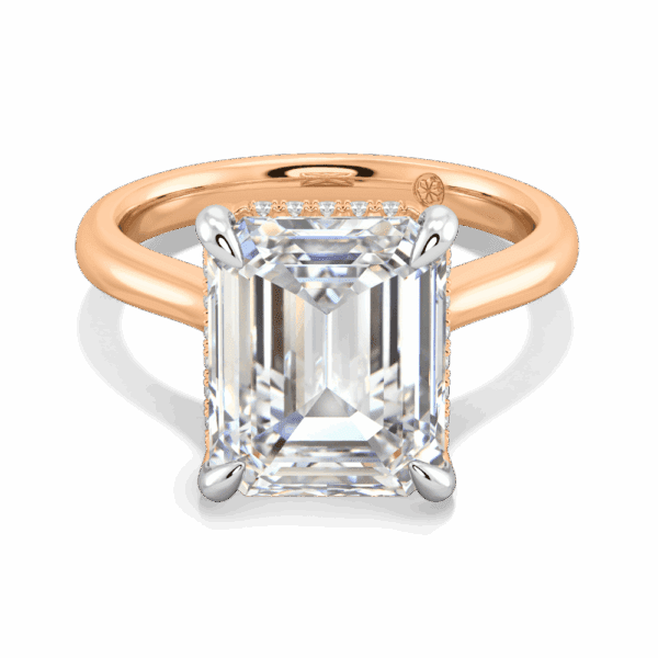 Primrose Emerald 11X9 Front Rose Gold Lab Grown Diamond Petal Basket Underrail Accented Bridge Engagement Ring