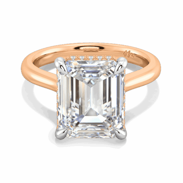 Primrose Emerald 11X9 Front Rose Gold Moissanite Petal Basket Underrail Accented Bridge Engagement Ring