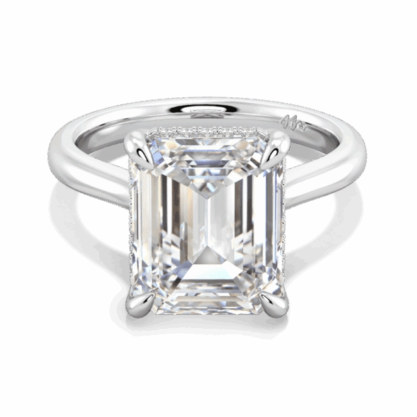 Primrose Emerald 11X9 Front White Gold Moissanite Petal Basket Underrail Accented Bridge Engagement Ring