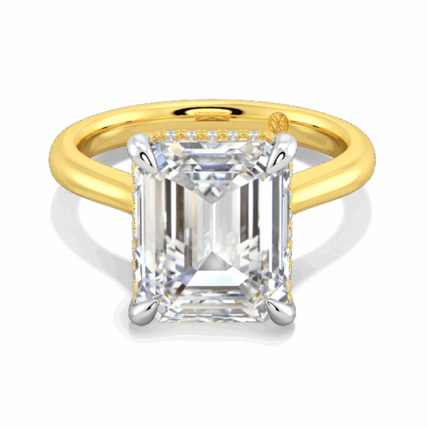 Primrose Emerald 11X9 Front Yellow Gold Lab Grown Diamond Petal Basket Underrail Accented Bridge Engagement Ring