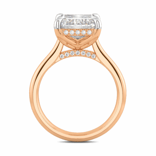 Primrose Emerald 11X9 Side Rose Gold Diamond Petal Basket Underrail Accented Bridge Engagement Ring