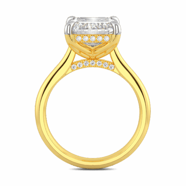 Primrose Emerald 11X9 Side Yellow Gold Diamond Petal Basket Underrail Accented Bridge Engagement Ring