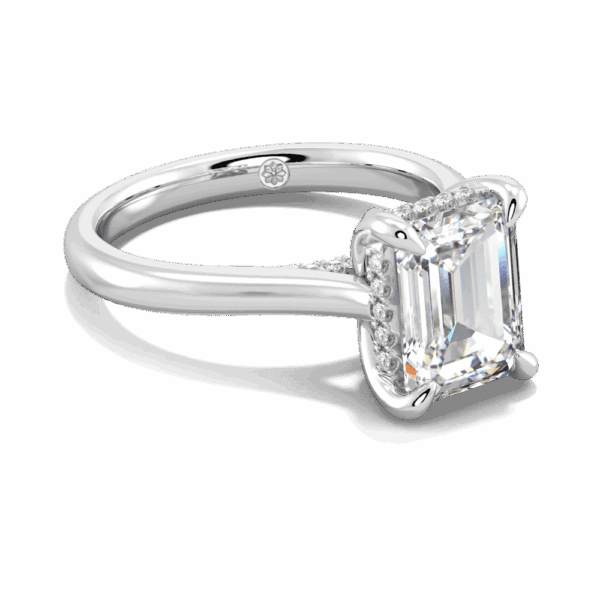 Primrose Emerald 9X7 Angled White Gold Lab Grown Diamond Petal Basket Underrail Accented Bridge Engagement Ring