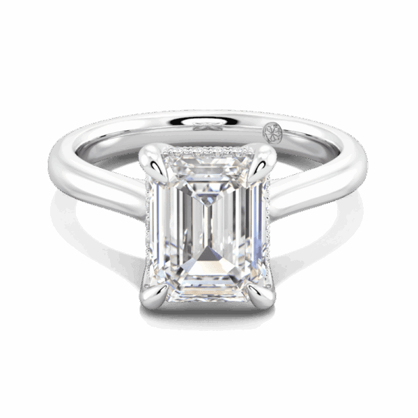 Primrose Emerald 9X7 Front White Gold Lab Grown Diamond Petal Basket Underrail Accented Bridge Engagement Ring