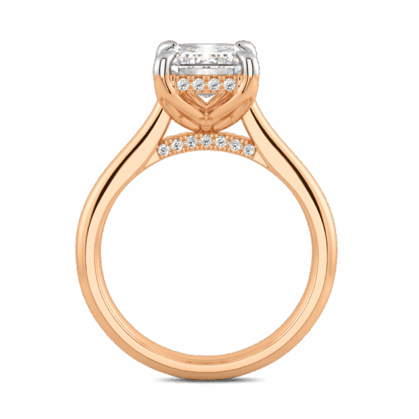 Primrose Emerald 9X7 Side Rose Gold Diamond Petal Basket Underrail Accented Bridge Engagement Ring