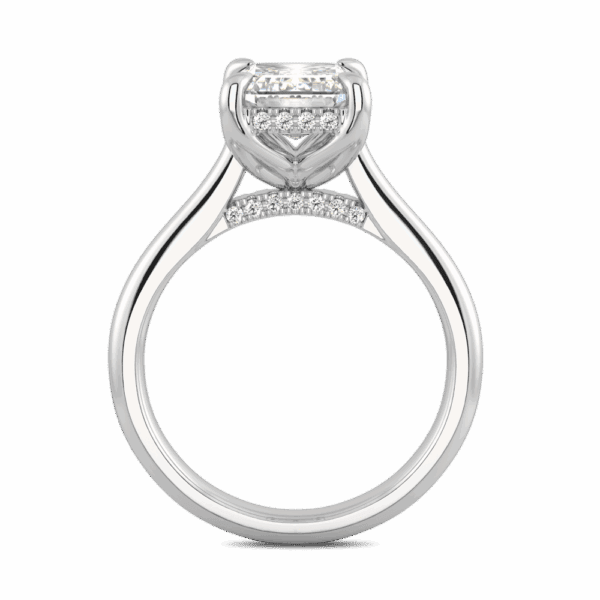 Primrose Emerald 9X7 Side White Gold Diamond Petal Basket Underrail Accented Bridge Engagement Ring