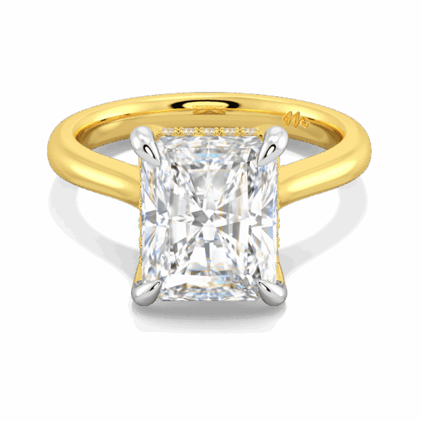 Primrose Radiant 10X8 Front Yellow Gold Moissanite Petal Basket Underrail Accented Bridge Engagement Ring