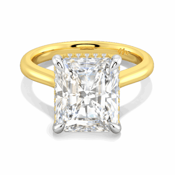 Primrose Radiant 11X9 Front Yellow Gold Moissanite Petal Basket Underrail Accented Bridge Engagement Ring