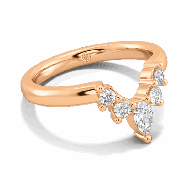 Sofie Angled Rose Gold Lab Grown Diamond Pear And Round Tiara Style Jigsaw Wedding Ring