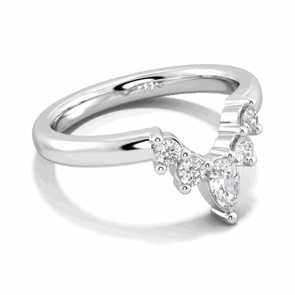 Sofie Angled White Gold Moissanite Pear And Round Tiara Style Jigsaw Wedding Ring