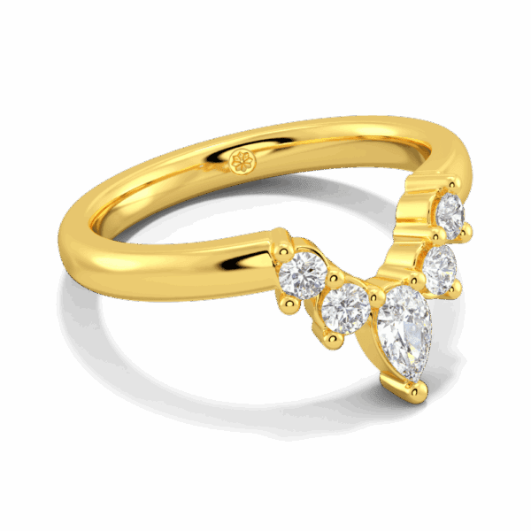 Sofie Angled Yellow Gold Lab Grown Diamond Pear And Round Tiara Style Jigsaw Wedding Ring