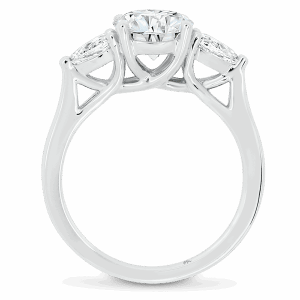Tara Round 7 5 Side White Gold Moissanite Pear Side Stones Crossover Gallery Trilogy Ring