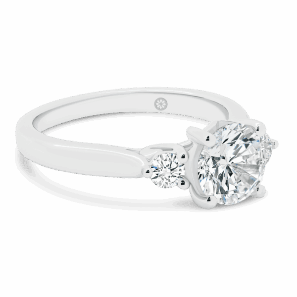 Tia 7 5 Angled White Gold Lab Grown Diamond Three Round Stones Heart Gallery Trilogy Ring