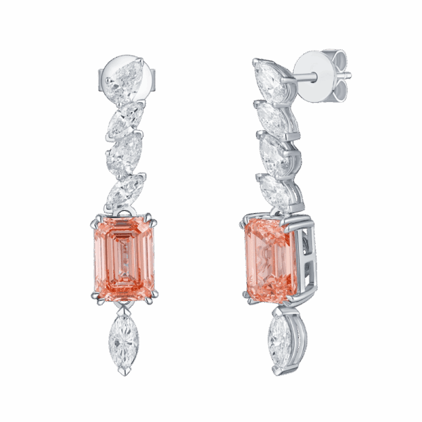 Amara Emerald Pink Lab Grown Diamond Pear Marquise White Gold Drop Earrings