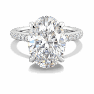 Aurora 14X10 Front White Gold Moissanite Micro Pave Hidden Halo Underrail Engagement Ring
