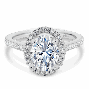 Ava Oval 9X7 Front White Gold Moissanite U Prong Set Halo Ring
