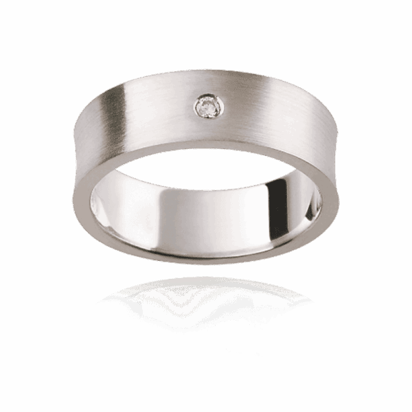 D26 6mm yellow gold concave plain wedding bands for men with central round diamond