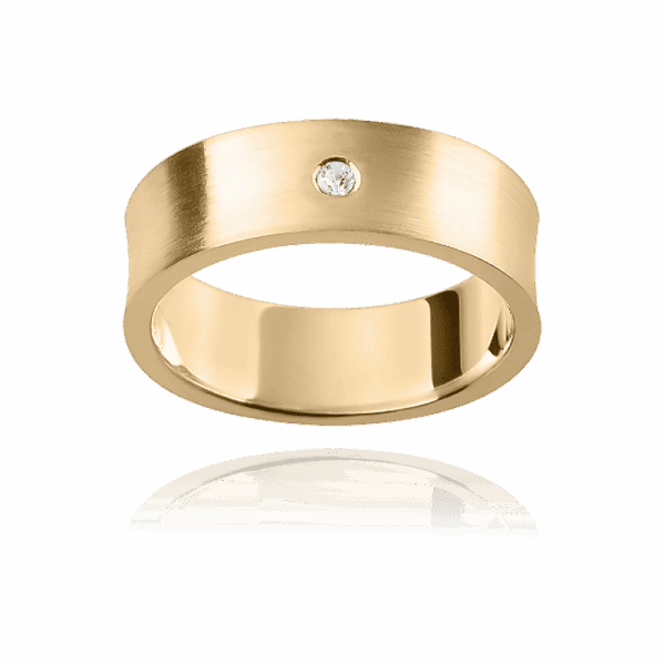 D26 6Mm Yellow Gold Concave Plain Wedding Bands For Men With Central Round Diamond