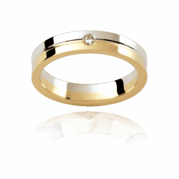 D34 4Mm Flat Diamond Set With Horizontal Groove Two Tone Wedding Rings For Men