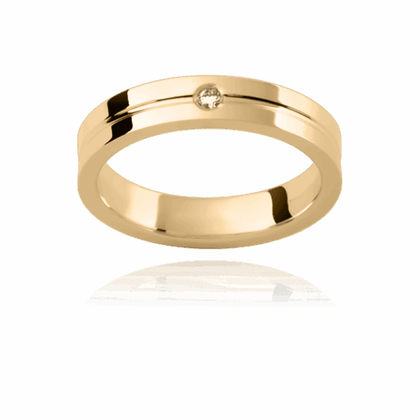 D34 4Mm Yellow Gold Flat Diamond Set With Horizontal Groove Two Tone Wedding Rings For Men