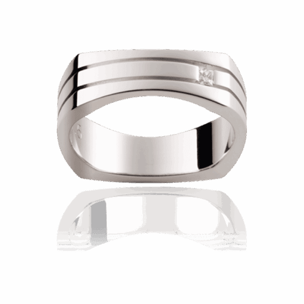 D57E 7 5Mm White Gold Mens Wedding Band With Princess Cut Diamond And Horizontal Grooves