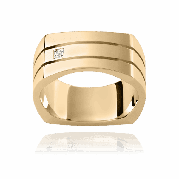 D57E 9mm white gold mens wedding band with princess cut diamond and horizontal grooves