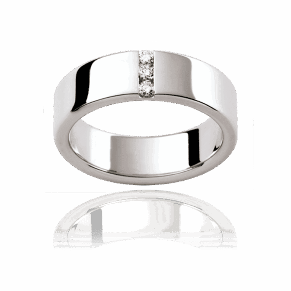 D68 6 3Mm White Gold Flat With 3 Round Diamonds Wedding Bands For Men