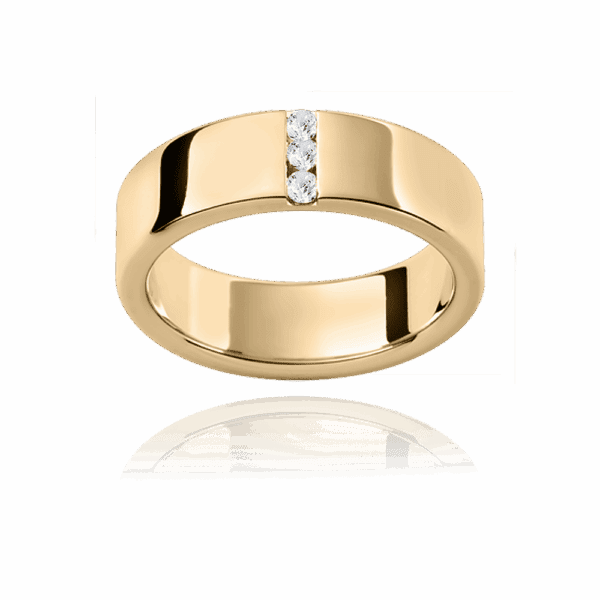 D68 6 3mm white gold flat with 3 round diamonds wedding bands for men