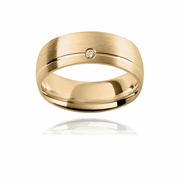 DC25 9mm yellow gold semi round mens wedding band with polished groove and round diamond