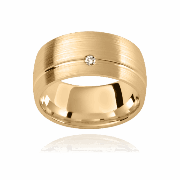 Dc25 9Mm Yellow Gold Semi Round Mens Wedding Band With Polished Groove And Round Diamond