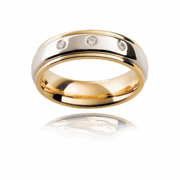 Dc33 6Mm Semi Round Mens Wedding Band With 3 Round Diamonds In Raised Centre Two Tone