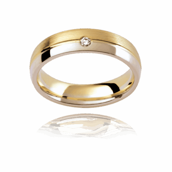 Dc48 5Mm Semi Rounded Diamond Set Band With Horizontal Groove Two Tone Mens Gold Ring