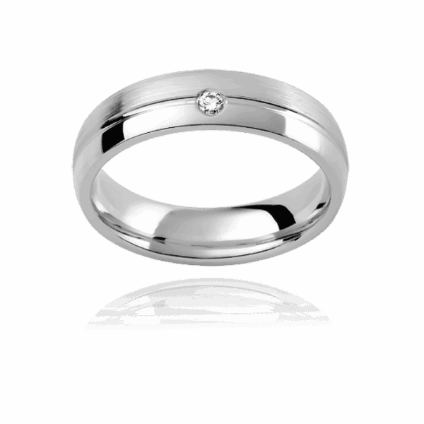 Dc48 5Mm White Gold Semi Rounded Diamond Set Band With Horizontal Groove Two Tone Mens Gold Ring
