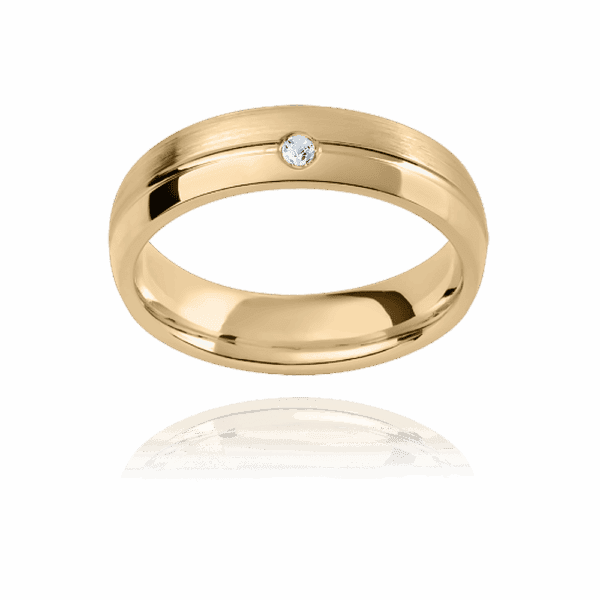 DC48 5mm semi rounded diamond set band with horizontal groove two tone mens gold ring