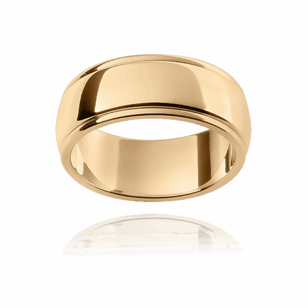 F101 8mm two tone 18k gold semi rounded with polished edge mens gold ring