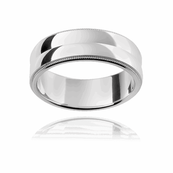 F104M 5Mm White Gold Milgrain Outer Edges Faceted Centre Wedding Bands For Men