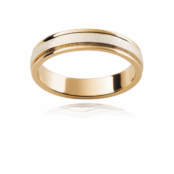 F108M 4Mm Two Tone 18K Gold Beveled Edge Covering Grooved Smooth Edges Mens Wedding Band