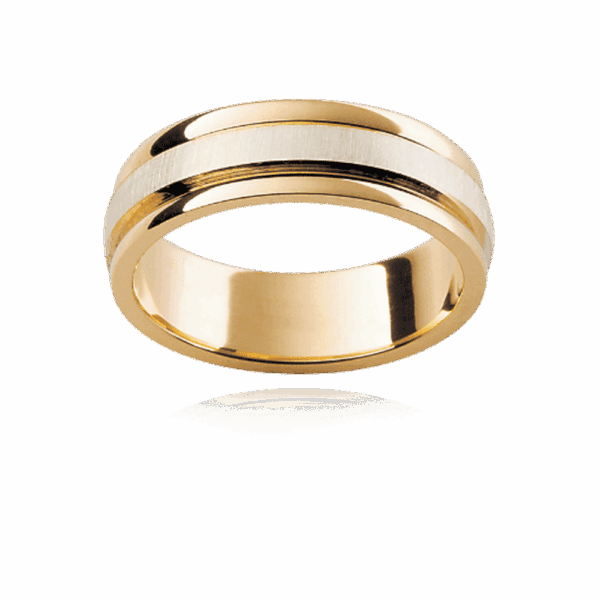 F108M 6Mm Two Tone 18K Gold Beveled Edge Covering Grooved Smooth Edges Mens Wedding Band
