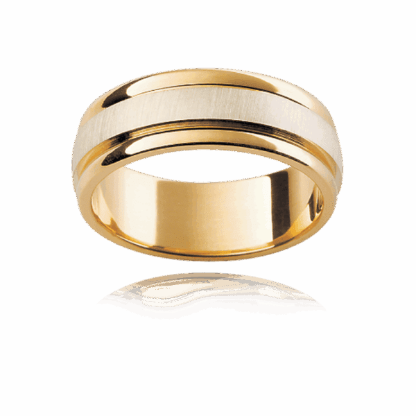 F108M 7Mm Two Tone 18K Gold Beveled Edge Covering Grooved Smooth Edges Mens Wedding Band