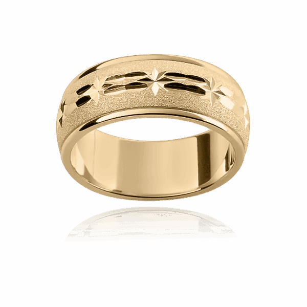 F10M 8mm two tone 18k gold star dash design diamond cut specialty finish mens wedding band