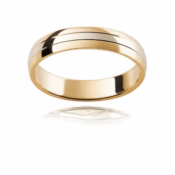 F11 4Mm Two Tone 18K Gold Soft Profiled Fine Groove Divided Mens Wedding Band