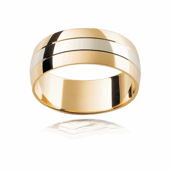 F11 5Mm Two Tone 18K Gold Soft Profiled Fine Groove Divided Mens Wedding Band
