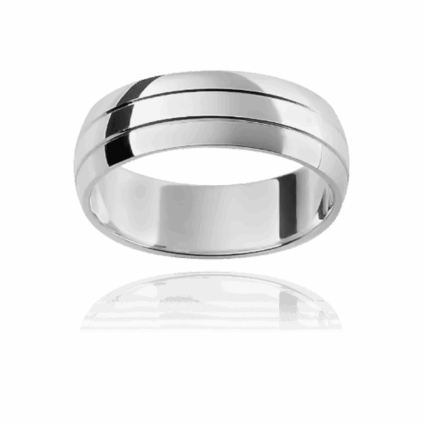 F11 6Mm White Gold Soft Profiled Fine Groove Divided Mens Wedding Band