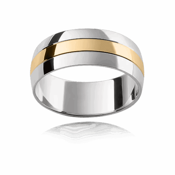 F11 8mm two tone 18k gold soft profiled fine groove divided mens wedding band